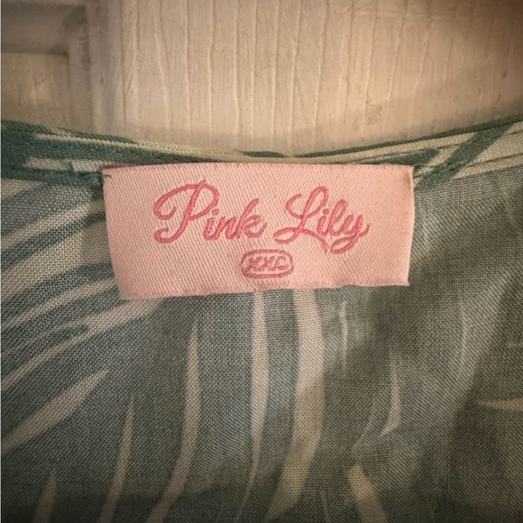 Pink Lily Mint Leaf Print Kimono - Picture 4 of 5